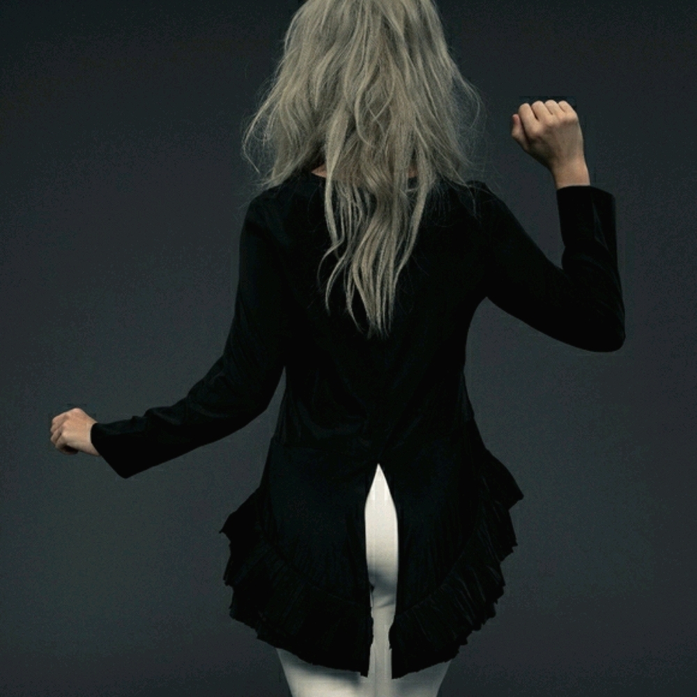 Black Waterfall Ruffled Blouse - Picture 3 of 5